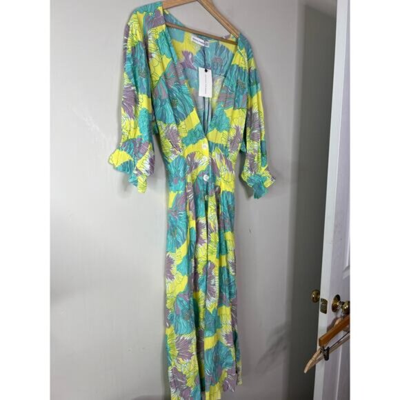 NWT Faithfull the Brand Rafa Front Button Elastic Cuff Midi Dress Lera Floral - Picture 3 of 7